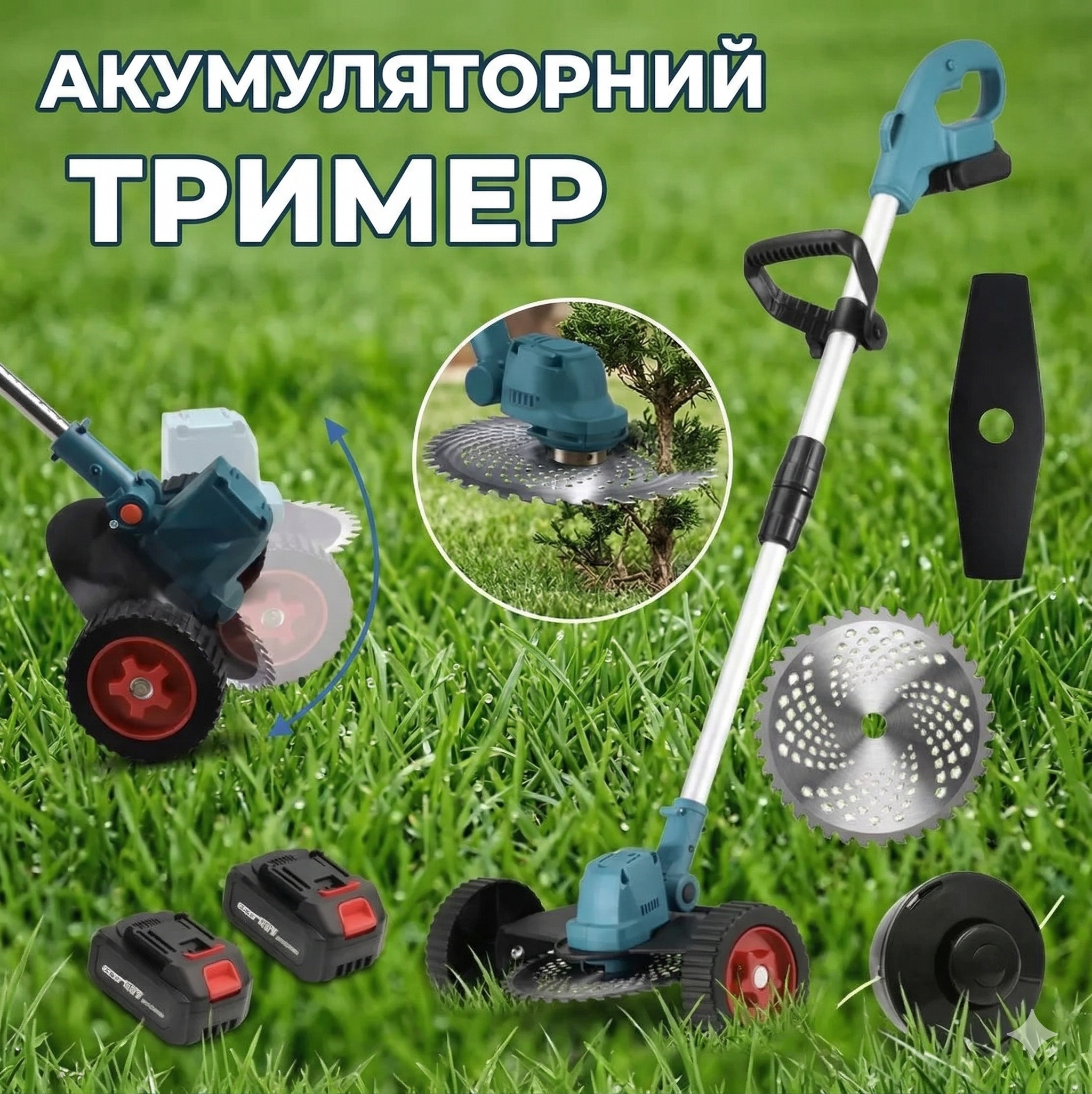 Акумуляторний тример на колесах 48V для трави